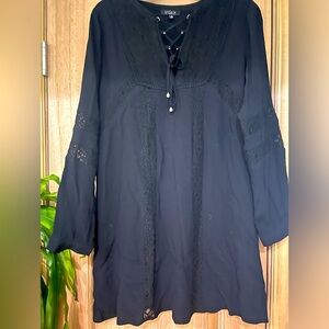 Affair Black Drawstring Boho Dress Size Medium